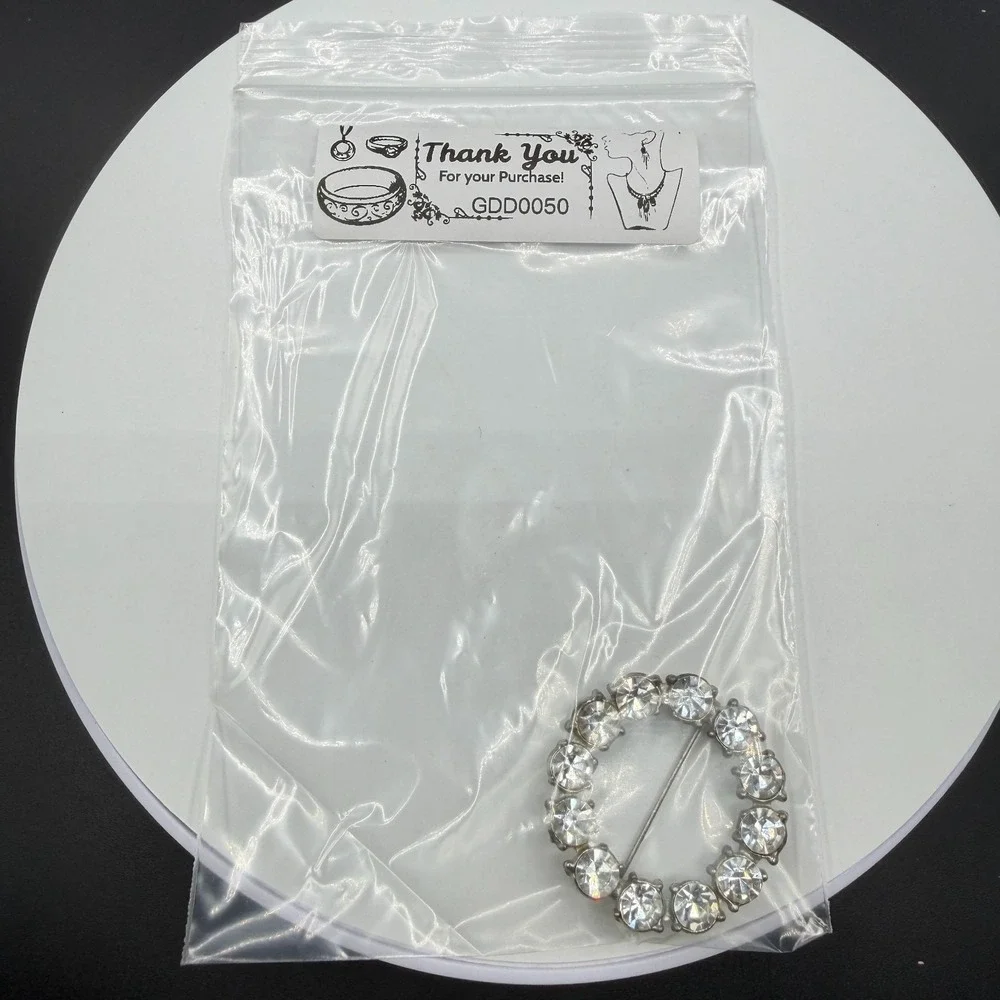 Clear Rhinestone Silver Tone Round Wreath Brooch Pin Bridal Statement Glam Gift